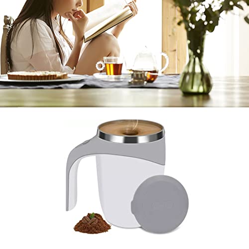  Electric Magnetic Stirring Coffee Mug, Stainless Steel Mixing Mug Travel Cup Automatic Mixing Cup For Coffee Milk Cocoa, 380ML (White)
