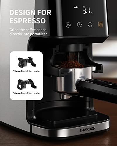  Conical Burr Coffee Grinder For Espresso With Precision Electronic Timer, Electric Adjustable Burr Mill With 51 Precise Settings, Brushed Stainless Steel