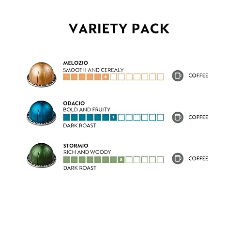 Nespresso Capsules VertuoLine, Mild Roast Coffee, 30 Count Coffee Pods, Brews 7.8oz & Capsules VertuoLine, Variety Pack, Medium And Dark Roast Coffee, 30 Count Coffee Pods, Brews 7.8 Oz