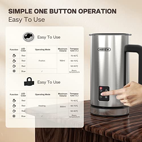  IBREW Milk Frother, Electric Milk Steamer Stainless Steel, 10.1oz/5.1oz Automatic Milk Warmer, Cold/Hot Milk Foamer Maker For Latte, Cappuccino, Hot Chocolate, Milk Heater, 4 Temperature Range