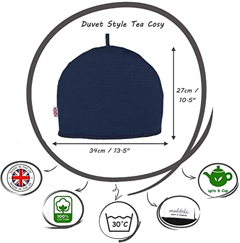  Large Tea Cozy For Teapot Insulated - Oxford Navy - Thermal 100% Cotton Extra Thick Wadding - Made In England, UK - Tea Cozies Covers Fit 1 To 6 Cup Neutral Kitchen Textiles Range