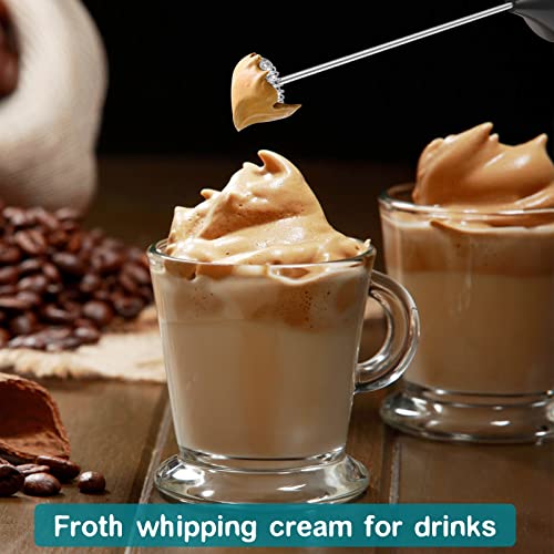  Updated Milk Frother - Hand Operated Battery Powered Frother For Coffee, Electric Whisk, Foam Maker And Drink Mixer For Your Latte, Cappuccino, Frappe, And Hot Chocolate (Black)