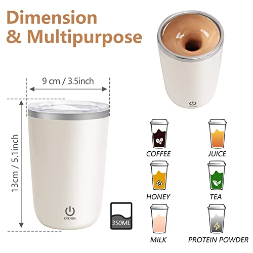  Self Stirring Coffee Mug, Magnetic Stirring Cup Rechargeable Automatic Stirring Cup, Stainless Steel Self Mixing Mug Self Stirring Mug For Coffee Tea Hot Chocolate Milk - 350ml/12oz (Beige)