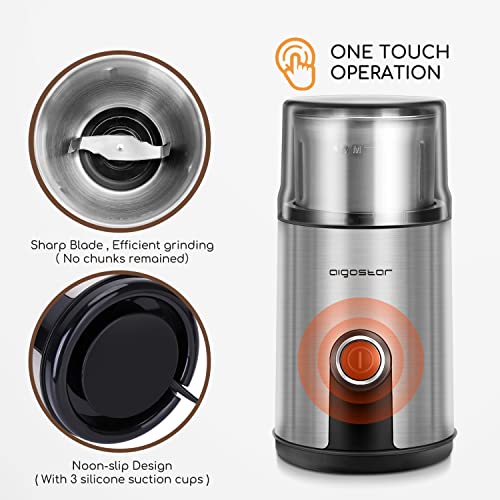  Coffee Grinder Electric, 160W Detachable Coffee Bean And Spice Grinders, Stainless Steel Blade & Removable Bowl, Easy Cleaning, 2.6 OZ, Black
