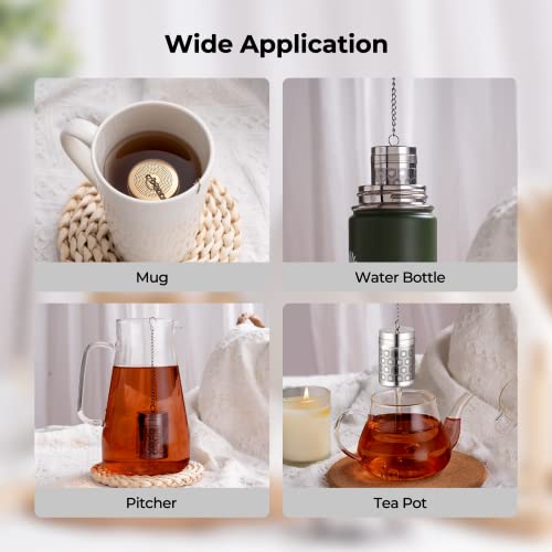  Tea Strainers For Loose Tea, Extra Fine Mesh Tea Infuser For Loose Leaf Tea, 304 Stainless Steel & Updated Slim Threaded Lid, Loose Leaf Tea Steeper For Black Tea, Rooibos, Etc
