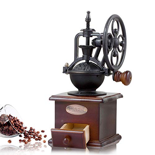  Burr Coffee Grinder,Burr Grinder Vintage Style Wooden Hand Grinder Hand Coffee Been Grinder,Classic French Press Coffee Mill Hand Crank Coffee Grinders Burr,with Brush
