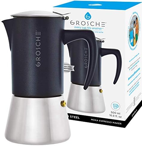  Milano Steel 6 Espresso Cup Stainless Steel Stovetop Espresso Maker Moka Pot - Cuban Coffee Maker Italian Espresso Greca Coffee Maker For Induction Gas Or Electric Stoves