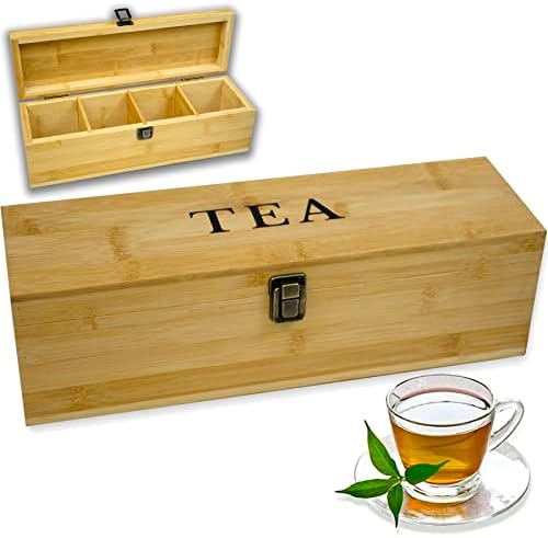  Large Wooden Tea Organizer Box, Big 14" Bamboo Storage Chest | 8-Compartment Tall, Adjustable Shelves | 100% Handmade Craft Eco-Friendly Natural Décor