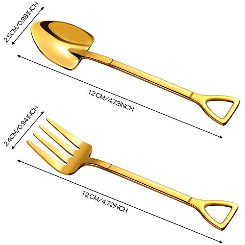 8 Pieces Shovel Spoon Fork Shovel Coffee Spoon Shovel Handle Dessert Spoon Ice Cream Spoon Shovel Shape Fork (Gold)