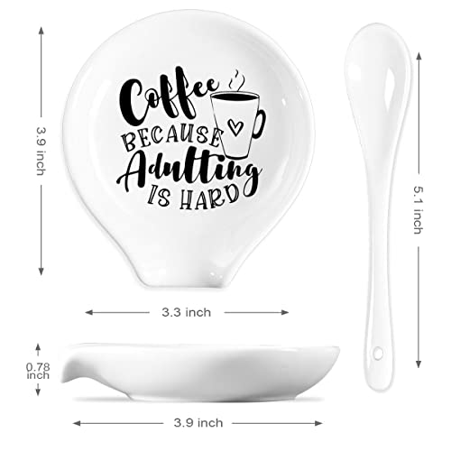  Coffee Spoon Rest And Spoon,Funny Coffee Quote Coffee Beacause Adulting Is Hard Coffee Ceramic Coffee Spoon Holder-Station Decor Coffee Bar Accessories-Gifts For Coffee Lovers