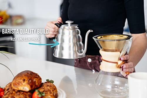  Pour Over Coffee Kettle With Thermometer - Gooseneck Kettle For Coffee And Tea, Stainless Steel Pour Over Kettle For All Stovetops (Copper Coated, 1.0 Liter, 34 Fl Oz)