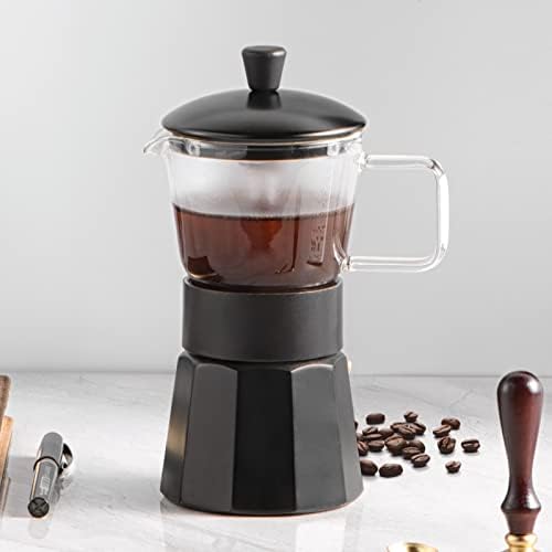  Moka Stovetop Espresso Maker,Crystal Glass-top & Aluminum Espresso Moka Pot,Classic Italian Coffee Maker,120ml(3cup)