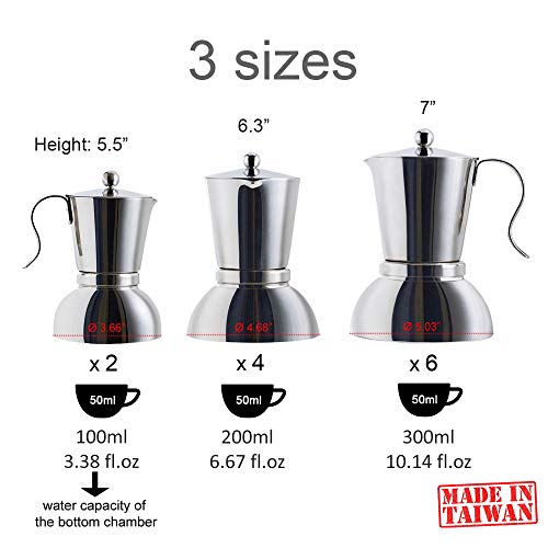  Stainless Steel Stovetop Espresso Maker - Italian Espresso Coffee Maker Greca Coffee Maker Moka Espresso Maker Moka Pot For 6 Espresso Cup / 10 Oz