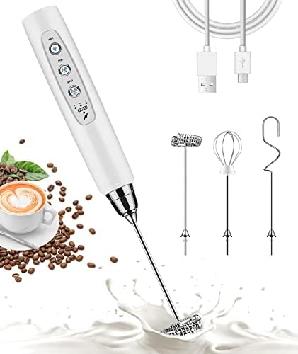 Handheld Milk Frother For Coffee, Rechargeable Electric Whisk With 3 Heads 3 Speeds Drink Mixer Foam Maker For Latte, Cappuccino, Hot Chocolate, Egg - Pink