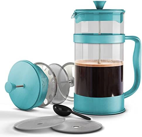  34 Ounce French Press Espresso And Tea Maker With Triple Filters, Stainless Steel Plunger And Heat Resistant Borosilicate Glass - Black