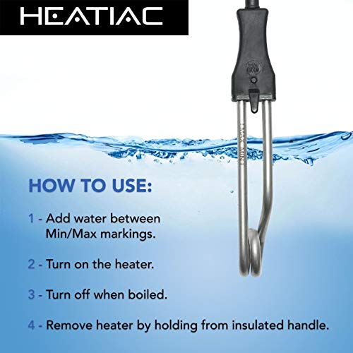  6.5’’ Travel Immersion Water Heater With On/Off Switch, 300W, 110V. Portable Stainless-Steel Electric Boiler For Heating Water In Cup To Make Coffee, Tea, Beverages