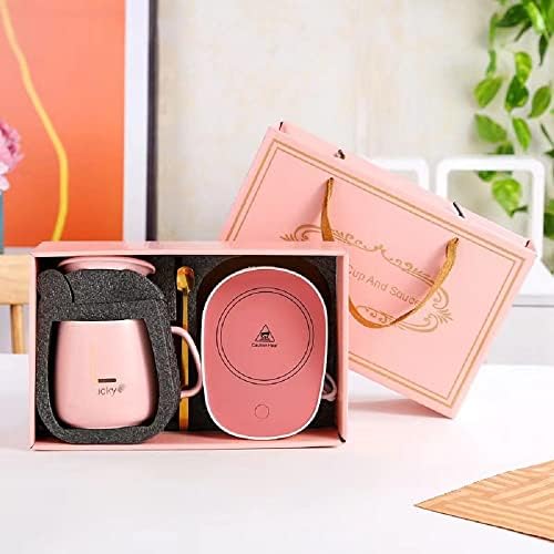  Coffee Mug Wamer, Beverage Warmer,Lovely Ins Coffee Cup With Warmer Set, Auto On/Off Gravity-Induction Coffee Tea Water Milk Warmer With Mug For Office Home Use(Crown Pink)