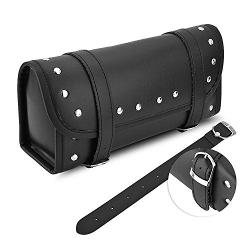  Motorcycle Motorbike Front Rear Fork Tool Bag Handlebar Bags Luggage Saddlebag Pouch Black PU Leather Roll Barrel Shape