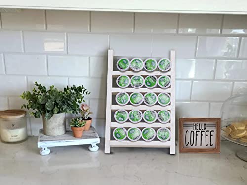  Farmhouse K Cups Ladder Coffee Pod Holder For Countertop, Rustic Wood Keurig Pod Holder K Cup Organizer For Home Kitchen Storage, Coffee Station Organizer For Coffee Bar Accessories White
