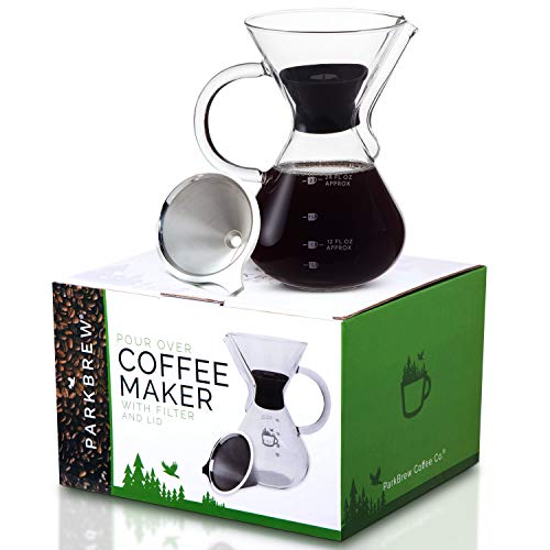  Ur Over Coffee Maker - Set Includes Glass Pourover Carafe (up To 27 Fl. Oz.), Heat Retaining Lid, And Reusable Coffee Filter Or Dripper