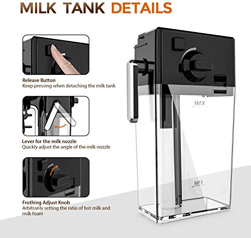  Espresso Coffee Machine 19 Bar Fast Heating Automatic Cappuccino Coffee Maker With Foaming Milk Tank,Multiple Functions For Espresso/Moka/Cappuccino,Self-Cleaning System,1250W