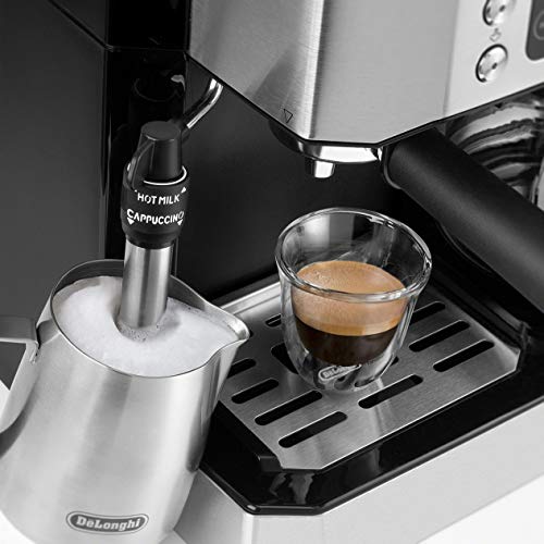 De'Longhi All-in-One Combination Coffee Maker & Espresso Machine + Advanced Adjustable Milk Frother For Cappuccino & Latte + Glass Coffee Pot 10-Cup, COM532M