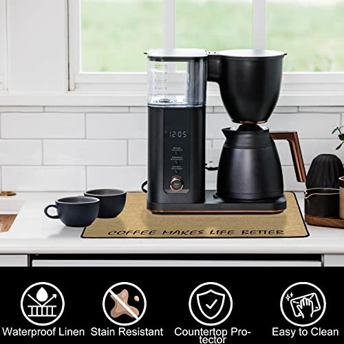  ETTORLER Coffee Mat, Waterproof Coffee Bar Mat Imitation Linen Surface (24x16x0.12IN) Thickened Upgrade DIATOM MUD Bottom Coffee Maker Mat Leak-Proof Coffee Mat For Countertops Table Espresso Machine
