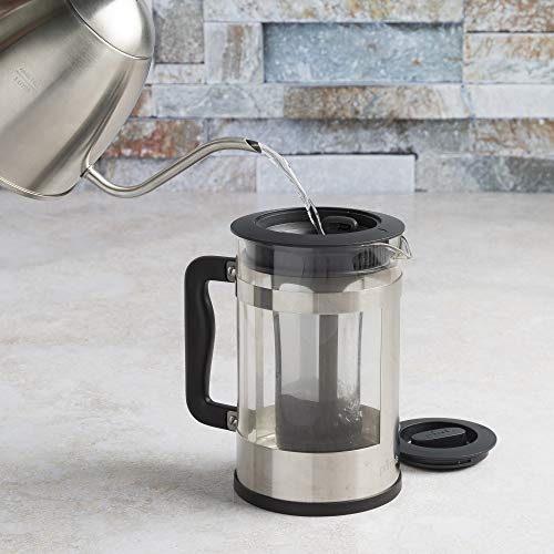  Kedzie Deluxe Cold Brew Iced Coffee Maker Comfort Grip Handle, Durable Glass Carafe, Removable Mesh Filter, 6 Cup, Brushed Stainless Steel