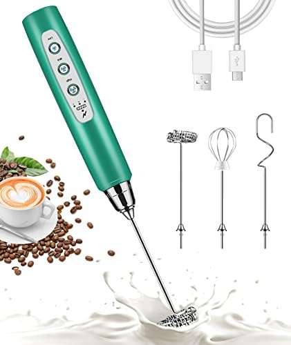 Handheld Milk Frother For Coffee, Rechargeable Electric Whisk With 3 Heads 3 Speeds Drink Mixer Foam Maker For Latte, Cappuccino, Hot Chocolate, Egg - Pink