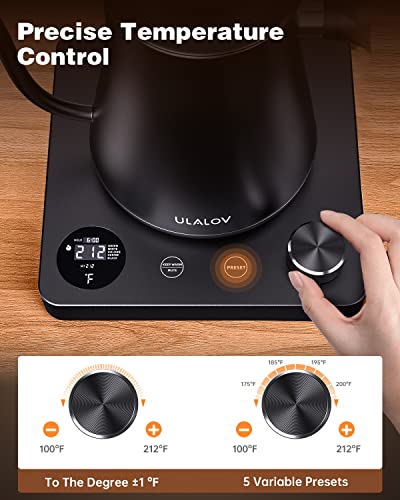  Gooseneck Electric Kettle 1.0L With Temperature Control,Ultra Fast Boiling Hot Water Kettle For Pour-Over Coffee/Tea,100% Stainless Steel, 5 Variable Presets, 12H Keep Warm,Leak-Proof, 1200W