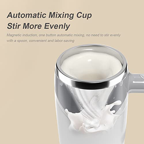  Automatic Magnetic Stirring Coffee Cup, Self Stirring Mug Auto Self Mixing Stainless Steel Cup For Coffee Tea Hot Chocolate Milk Mug Fit Home Office Travel (Not Include Battery)-Light Grey