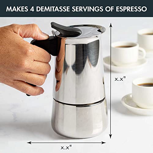  Stainless Steel Stovetop Espresso Coffee Maker, 4-Cup, 3.5"D X 5"W X 7"H