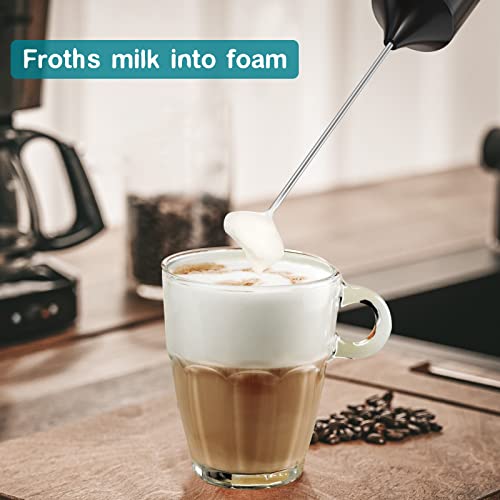  Updated Milk Frother - Hand Operated Battery Powered Frother For Coffee, Electric Whisk, Foam Maker And Drink Mixer For Your Latte, Cappuccino, Frappe, And Hot Chocolate (Black)