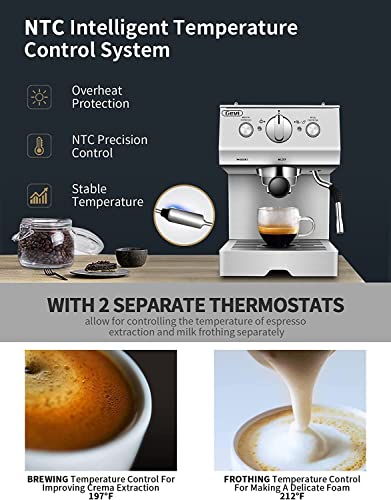  Manual Espresso Machines Espresso Machines 20 Bar Fast Heating Automatic Cappuccino Coffee Maker With Foaming Milk Frother Wand For Espresso, Latte Macchiato, 1.2L Removable Water Tank