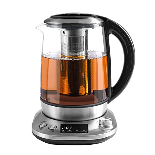  Tea Kettle Electric Tea Pot With Removable Infuser, 9 Preset Brewing Programs Tea Maker With Temprature Control, 2 Hours Keep Warm, 1.7 Liter Electric Kettles, 1200W, Glass And Stainless Steel