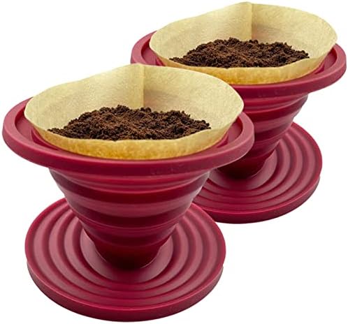  Collapsible Pour Over Coffee Dripper For Camp Coffee, Reusable Silicone Coffee Filter Holder For Camping Red