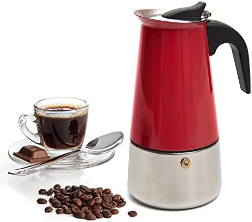  6 Cup Coffee Maker Stovetop Espresso Coffee Maker, Moka Coffee Pot With Coffee Percolator Design, Stainless Steel Stovetop Espresso Maker, Italian Coffee Maker (Red) (300ml/10oz)
