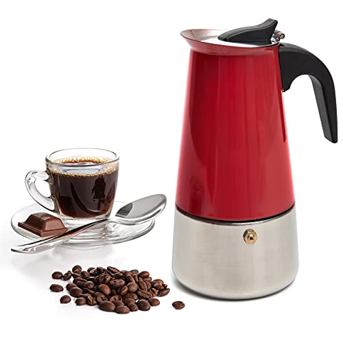  6 Cup Coffee Maker Stovetop Espresso Coffee Maker, Moka Coffee Pot With Coffee Percolator Design, Stainless Steel Stovetop Espresso Maker, Italian Coffee Maker (Red) (300ml/10oz)