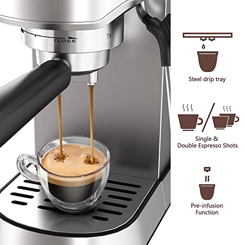  Espresso Machine, 15 Bar Espresso Maker With Commercial Steamer For Latte And Cappuccino, Expresso Coffee Machine With 42 Oz Removable Water Tank, Full Stainless Steel (Home Barista)