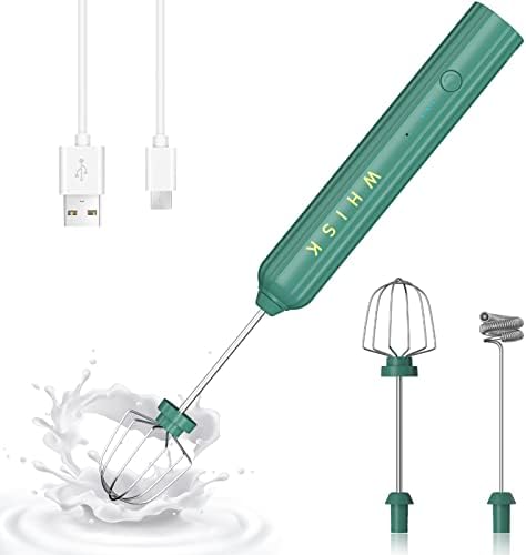  Rechargeable Milk Frother Handheld, Electric Coffee Frother With 2 Stainless Whisk, Adjustable Speed Mini Drink Mixer, Foam Maker Blender For Latte, Cappuccino, Matcha, Hot Chocolate (Green)