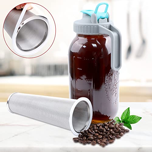  Ason Jar Cold Brew Coffee Maker 64 OZ (2 Quart) Wide Mouth Cold Brew Pitcher With Brew Filter For Coffee, Iced Tea, Sun Tea, Lemonade