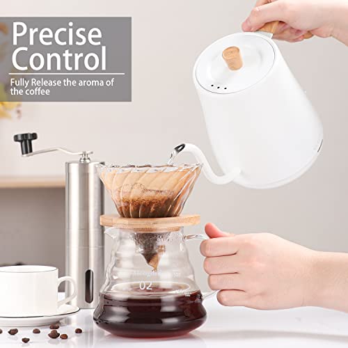  CUZE Gooseneck Electric Kettle, Pour Over Coffee And Tea Kettle, 100% Stainless Steel Inner With Leak Proof Design, 1000W Rapid Heating 0.8L (Wood Handle)