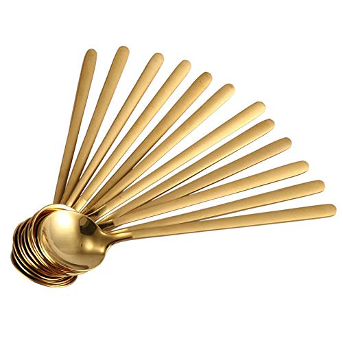  Wjq&linyuzi 4pcs/Set Round Shape Coffee Spoon Stainless Steel Mini Teaspoons Sugar Dessert Spoon Ice Cream Soup Spoon Kitchen Accessories, Gold, 001, 13.5x3cm