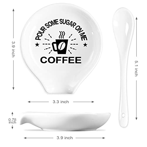  Coffee Spoon Rest And Spoon,Funny Coffee Quote Pour Some Sugar On Me Coffee Ceramic Coffee Spoon Holder-Station Decor Coffee Bar Accessories-Gifts For Coffee Lovers