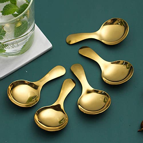  1Pc Short Handle Dessert Spoon Stainless Steel Sugar Salt Spice Spoon Condiment Tea Coffee Scoop Kitchen Tools Small Kids Spoon (gold), 001, 9x4.5cm