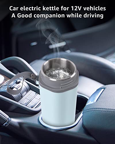  Car Kettle Water Boiler 12V – Portable Electric Kettle Heater Cup For Car – 350ML Stainless Steel Travel Kettle Electric Small Auto Shut-off For Car Camping, Road Trip, Blue