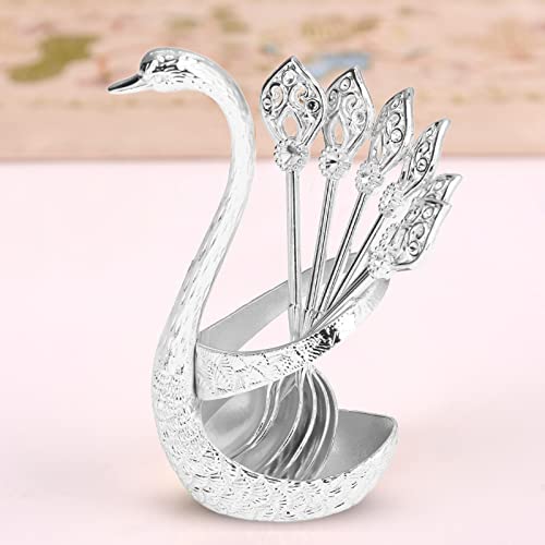  LIZEALUCKY Coffee Spoon Holder Coffee Dessert Spoon Set Metal Swan Base Holder Spoon Organizer With 6pcs Ice Cream Spoons Teaspoons Coffee Dessert Flatware (Silver)