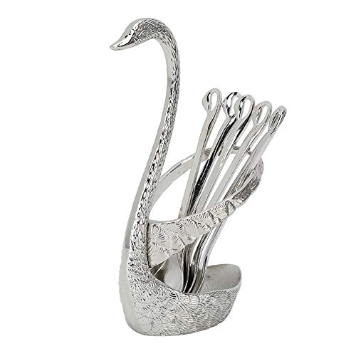  Stainless Steel Coffee Stir Spoon Gold Fruit Coffee Spoon Scoop Elegant Dessert Flatware With Swan Holder 6 Spoons For Wedding Gift And Decoration Cutlery Set(2#)
