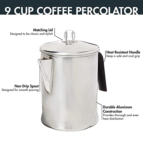  Today Aluminum Stove Top Percolator Maker Durable, Brew Coffee On Stovetop, 9 Cup
