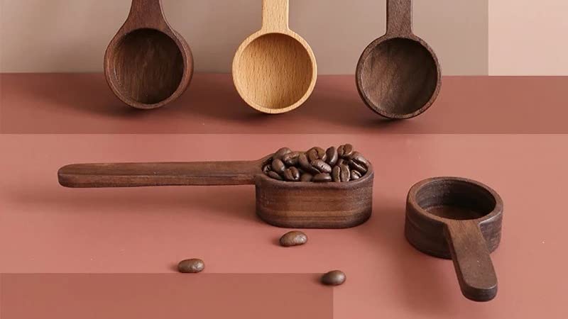  AN'S -Set Of 2 Wooden Measuring Coffee Scoop For Ground Coffee Coffee Spoon In Walnut Wood Wooden Measuring Tablespoon For Coffee Beans, Ground Beans, Protein Powder, Spices, Tea (Short, Lotus Wood)